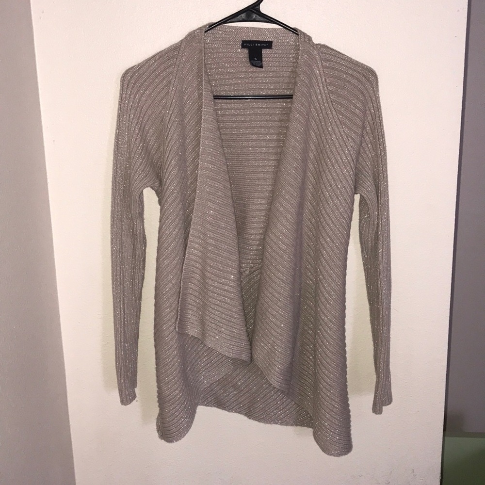 Tan/Metallic Gold Long Sleeve Knitted Cardigan